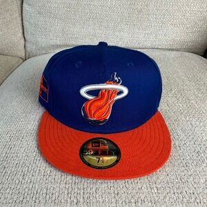 New Era 59FIFTY Miami Heat Hardwood Classics Fitted Hat Blue Orange Size 7 1/4